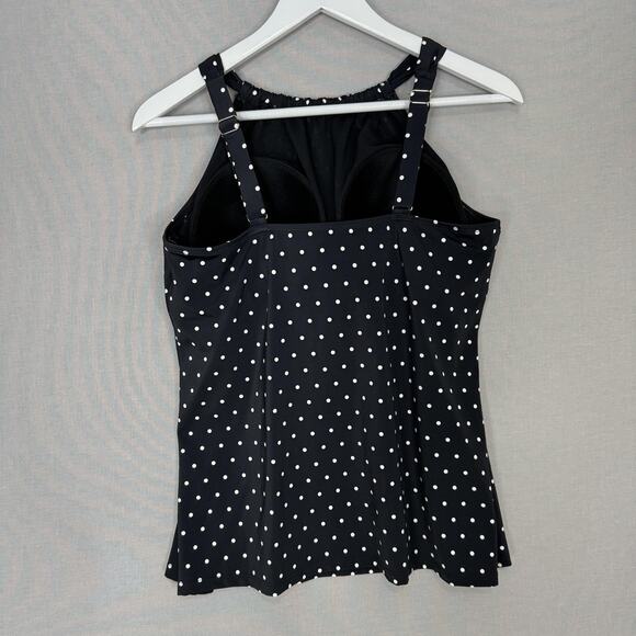 SwimsuitsForAll Swimwear High Neck Tankini Top Womens 16 Black Polka Dot Resort - Picture 4 of 14